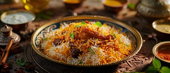 Chicken biryani served on a plate