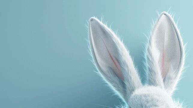 Naklejki White rabbit ear on pastel blue background. Easter day. 3d rendering