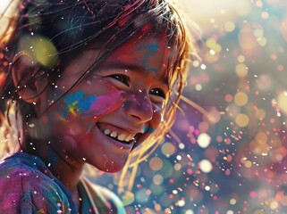 Fototapeta premium a young girl smiling in colorful powder