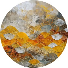 A circular design that is subtle wavy yellow orange scales.