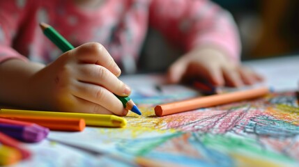Naklejka premium Young child creates artwork using pastel chalk on a blank surface in honor of Father's Day.