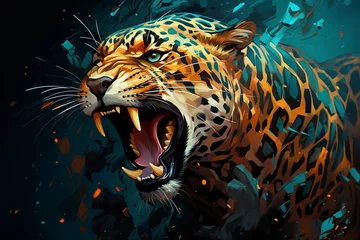 Foto op Plexiglas 3D cartoon illustration, a beautiful jacksonville jaguar in teal and gold © Jorge Ferreiro