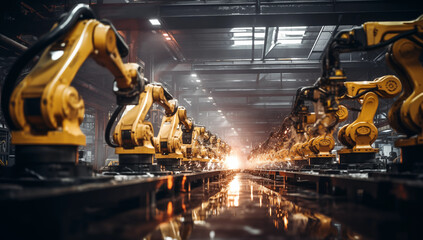 Industrie 4.0, Automatisierung von Produktionsabläufen in einem modernen Industriebetrieb - obrazy, fototapety, plakaty