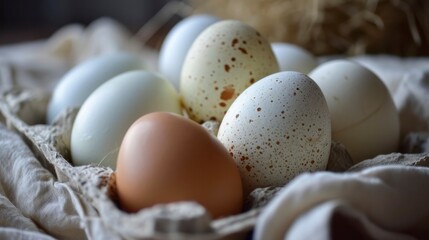 Organic white leghorn egg from free range farm - obrazy, fototapety, plakaty