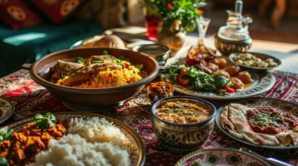 Naklejka premium Traditional meal for iftar in time of Ramadan