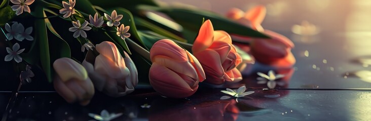 bouquet of tulips on dark surface