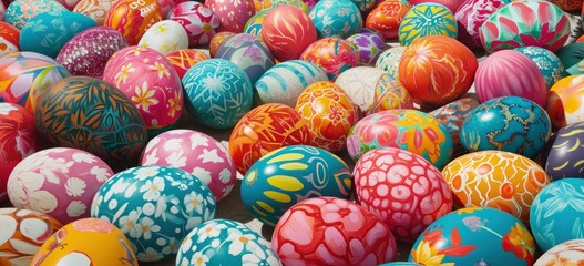 Fototapeta na wymiar colorful easter eggs are arranged in various patterns