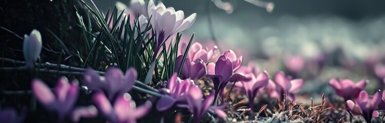 crocus flowers is bright and pink - obrazy, fototapety, plakaty
