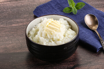 Homemade rice porridge with butter