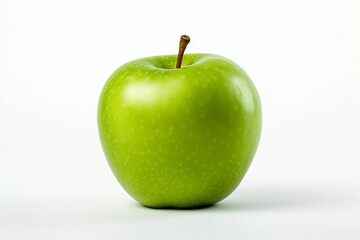 A Granny Smith apple set against a white backdrop.