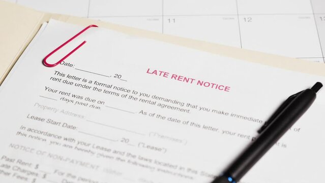 Late or past due rent payment notice document