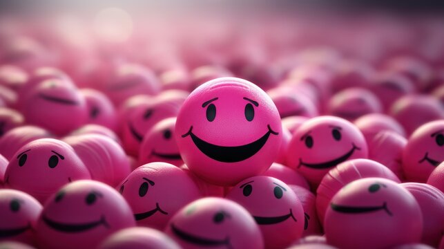 Naklejki Smiley face emoji on pink balls