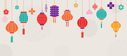 Chinese New Year with lantern background. for banner, header, poster. Geometric vector flat modern style. vector illustration