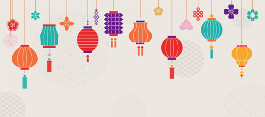 Chinese New Year with lantern background. for banner, header, poster. Geometric vector flat modern style. vector illustration © ayub