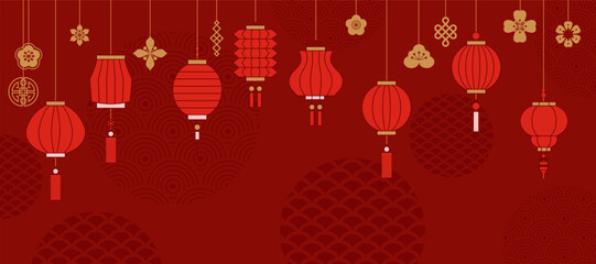 Chinese New Year with lantern background. for banner, header, poster. Geometric vector flat modern style. vector illustration