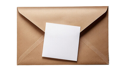 Envelope with blank paper sheet and spring flowers on transparent background