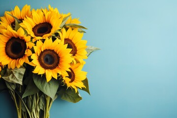 Obraz premium Solemnly decorated sunflowers celebrating Ukraines Independence Day on light blue background