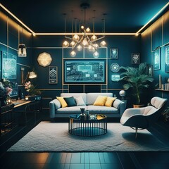 Modern futuristic living room  with decoration interior design concept