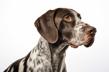 German Shorthaired Pointer dog close-up portrait on a white background.	
