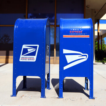 Los Angeles, California &ndash; October 14, 2023: USPS United States Postal Service, Mail Collection Boxes
