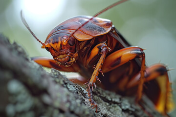 Macro of a Cockroach on a branch