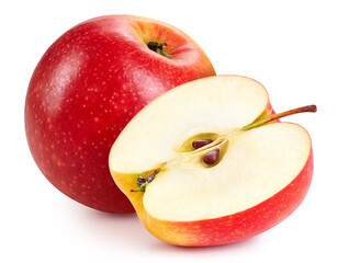 Red red apple half isolated on white background