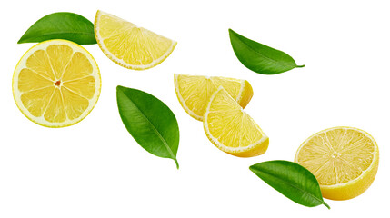 Ripe lemon slices isolated on white background