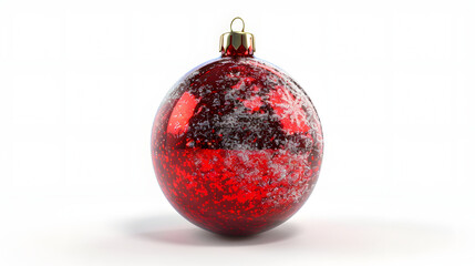 Frosted Red Christmas Bauble Isolated on White Background