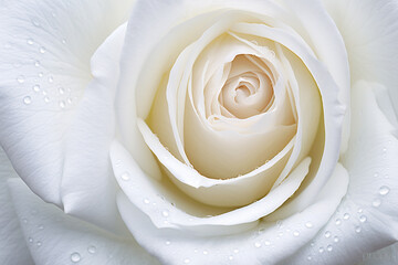 Close up of beautiful white colored rose flower with water drops