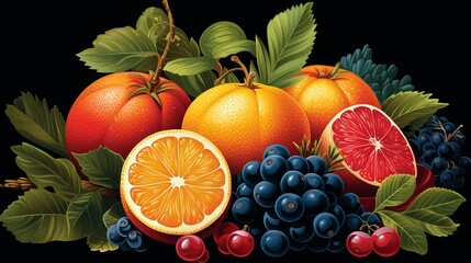 Isometric Illustration of Exotic Oriental Fruits in Vivid Colors and Fine Details under Sunlight. Banner