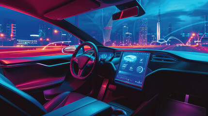 Bright luminous interior of a modern car - obrazy, fototapety, plakaty