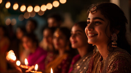 Obraz na płótnie Canvas Diwali Celebration with Family and Lights