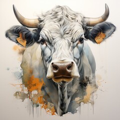 cow, head with horns. colorful illustration. cattle, livestock, animal muzzle.