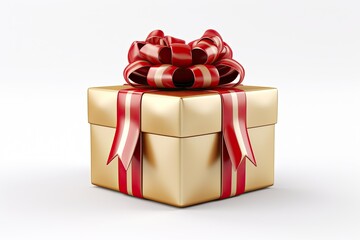 White and red gift box with red ribbon 3d gift box, 3D rendering isolated on Background