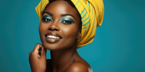 Effortlessly chic: an african woman donning a stylish yellow turban