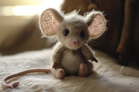 explore the adorable details of a miniature cartoon mouse plush toy, showcasing its endearing expression and fuzzy textures.