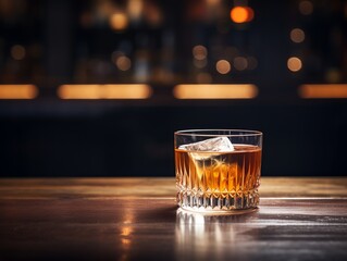 A crystal-clear glass of whisky sour in sharp focus on a beautifully aged wooden table, condensation intricately detailed, with a bokeh blurred background