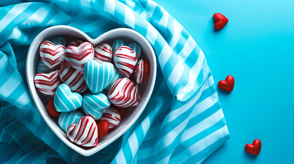 sweets hearts on an oversized blue and white striped pattern