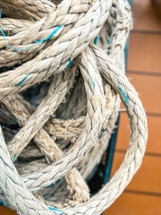 Fototapeta na wymiar Nautical Style Ropes on a Ship's Deck
