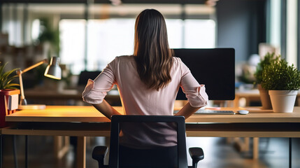 Sedentary Strain: A Young Woman's Battle with Back Pain at Work