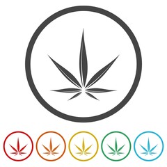 Marijuana leaf logo sign. Set icons in color circle buttons