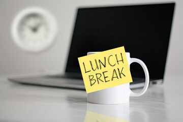 Lunch break time, Time for Lunch is shown using the text and photo of clock
