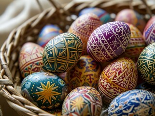 Fototapeta na wymiar many colorful easter eggs set on a table,