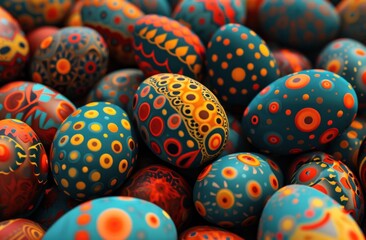 many easter eggs are colorful with polka dots on them