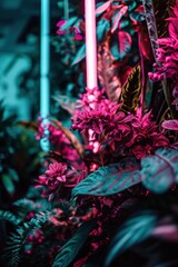 neon green plants with a neon light