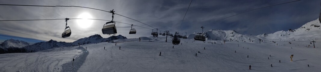 Fototapeta na wymiar Ski slopes and chairlift in the Tiroler Alps in the Soellden ski area. Austria.