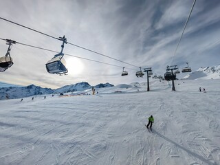 Ski slopes and chairlift in the Tiroler Alps in the Soellden ski area. Austria.
