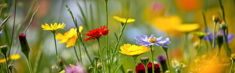 Beautiful wildflowers on a green meadow.