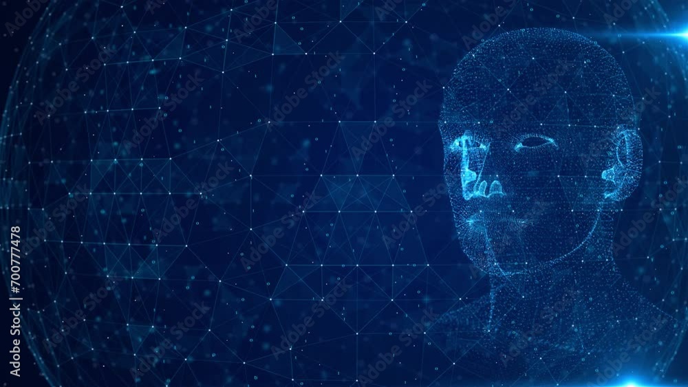 Poster futuristic data holographic interface. human head hud digital artificial intelligence hologram proje
