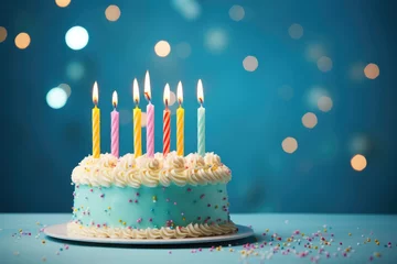 Fotobehang Birthday cake with colorful candles © Maksymiv Iurii